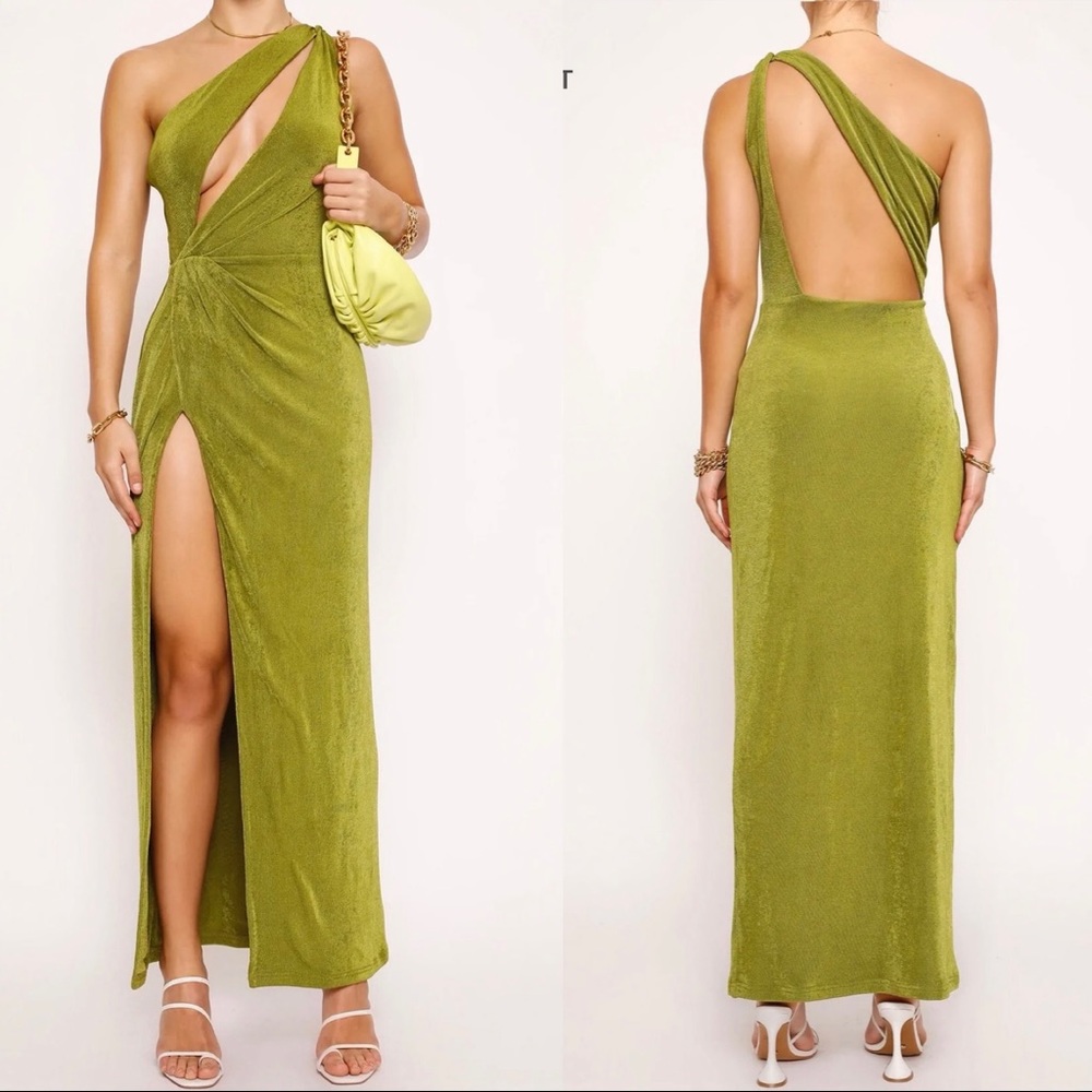 Tigermist Alexi Maxi Dress One Shoulder Cutout Green - Medium